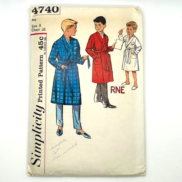 Simplicity Vintage 1960's Pattern #4740 Boys Robe Size 8 Chest 26 - Picture 1 of 6